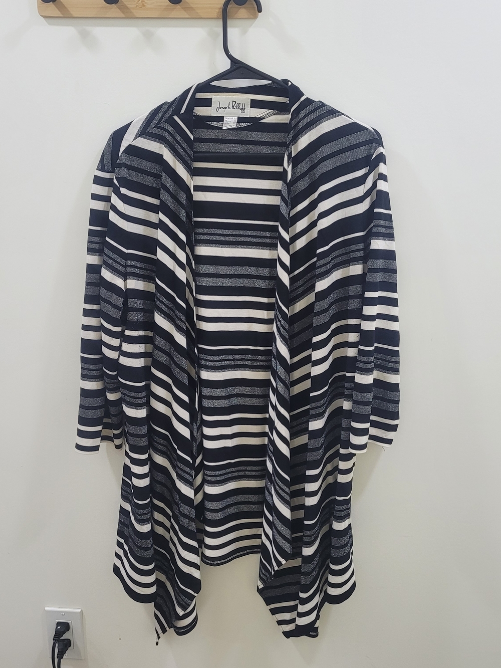Joseph Ribkoff Navy and White Striped Draped Cardigan